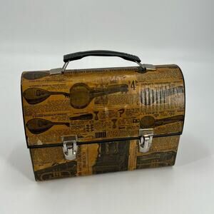 Vintage unique dome decoupage metal lunch box folk art lined handbag